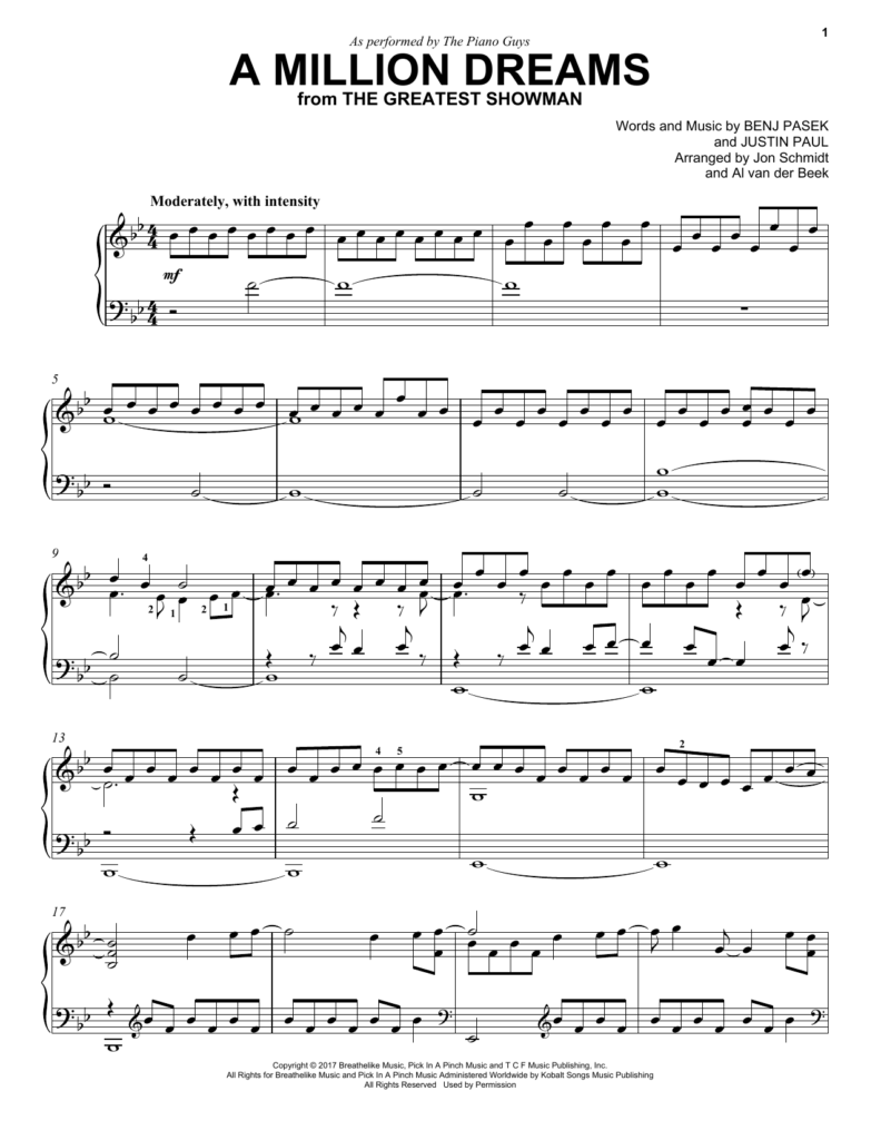 the piano guys a million dreams from the greatest showman sheet music pdf score thumbnail